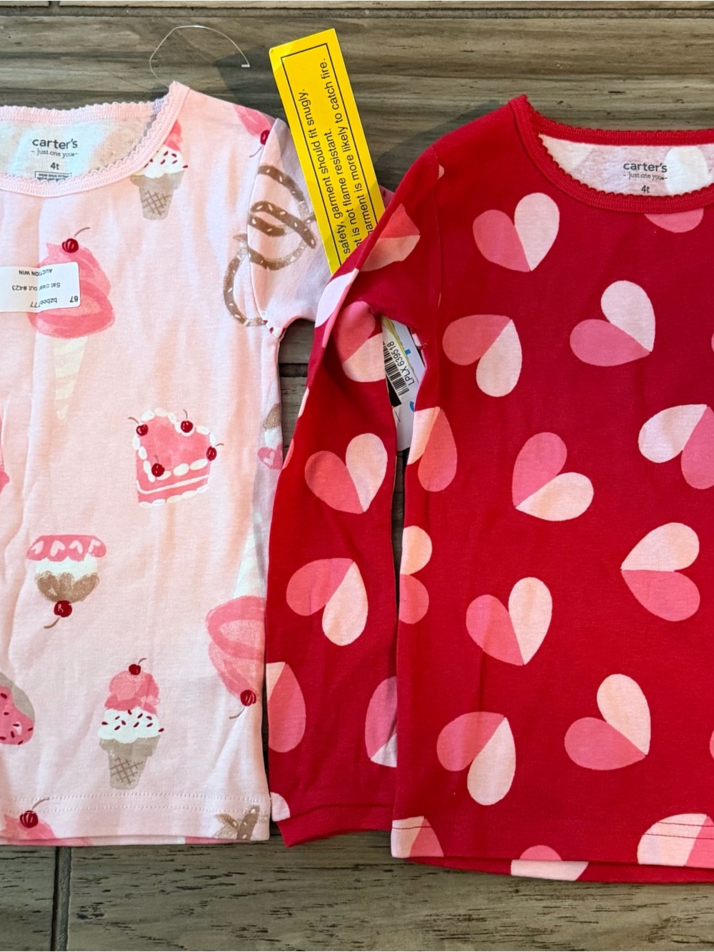 Carter's Girls Long Sleeve Pajama Tops - Pink & Red Heart and Dessert Prints
